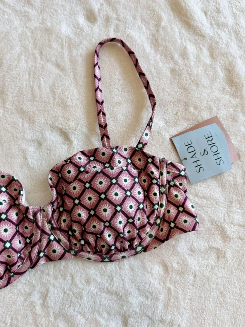 NWT Shade & Shore Pink and Black Geometric Patterned Underwire Bikini Top - 36C